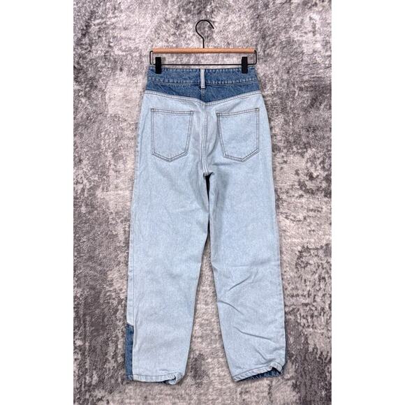 BA&SH Lady Jeans 0 Womens Slim Crop Leg High Rise Rhinestone Two Tone Denim - Picture 2 of 8